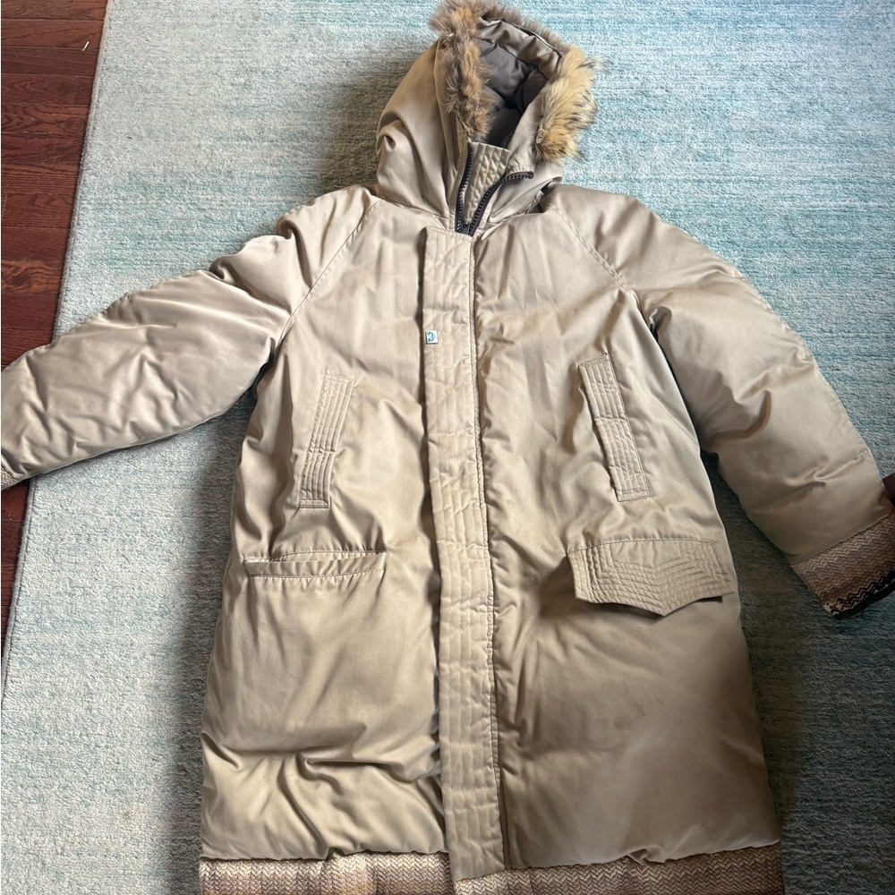 Vintage 70’s Tan Hooded Winter Coat with Fur Trim